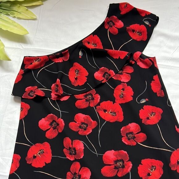 🌺COMO Black One Shoulder Ruffle Floral Print Dress🌺 - Picture 6 of 6